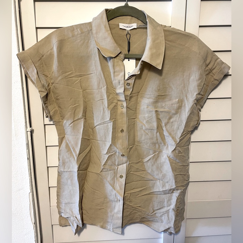Calvin Klein Button-Down Short Sleeve Linen Shirt